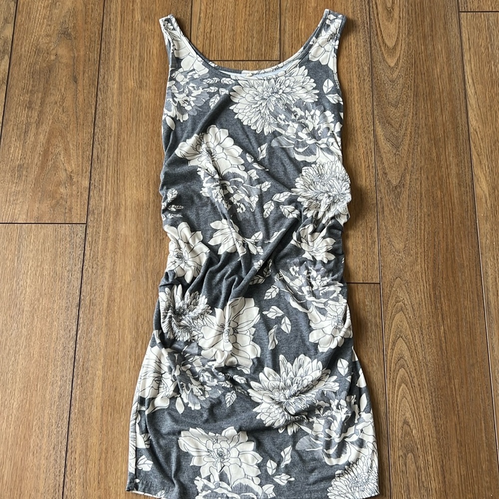 Gray and White Floral Maternity Dress